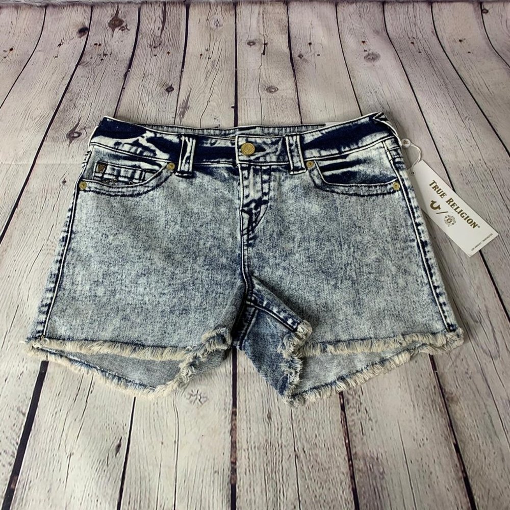 True Religion Keira Shore Break Acid Wash Shorts Size 29